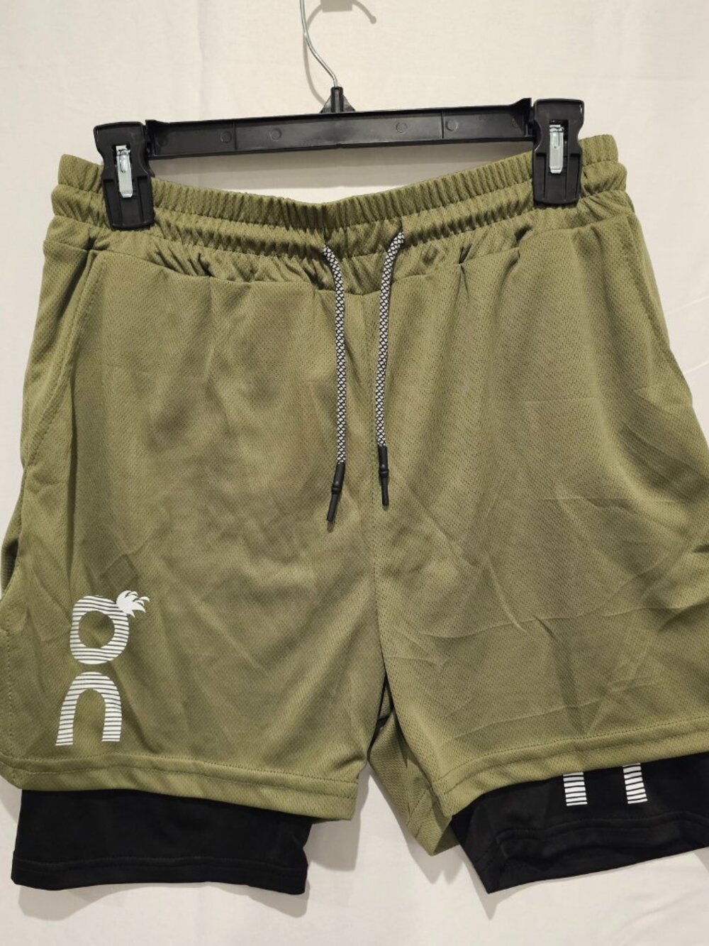 Men's 2in1 Running Shorts XL Green Gym Fitness Training Lined Athletic